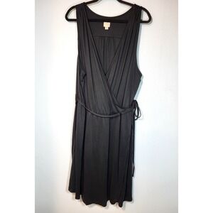 A New Day Black Sleeveless Elastic Waist Faux Wrap Dress Tie Stretch Size 2X